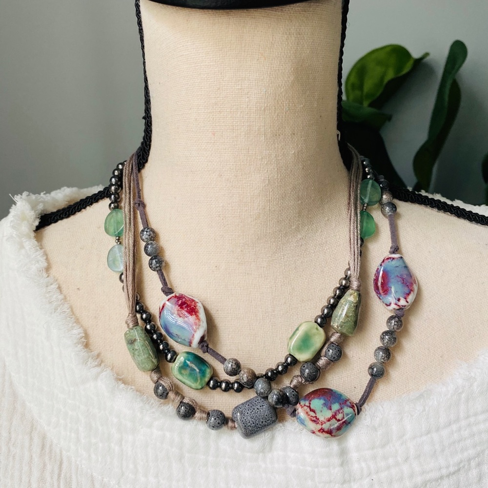 STORM • 3 ROW BEAD & CORD NECKLACE